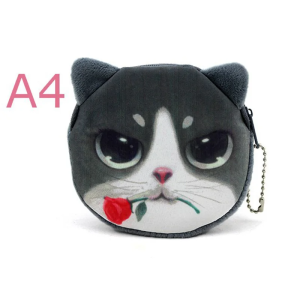 SobPai 3D Cat/Dog Face Coin Purse - Cute Plush Zipper Wallet for Kids and Adults, Animal Design Small Makeup Bag and Storage Pouch