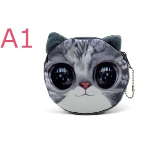 SobPai 3D Cat/Dog Face Coin Purse - Cute Plush Zipper Wallet for Kids and Adults, Animal Design Small Makeup Bag and Storage Pouch