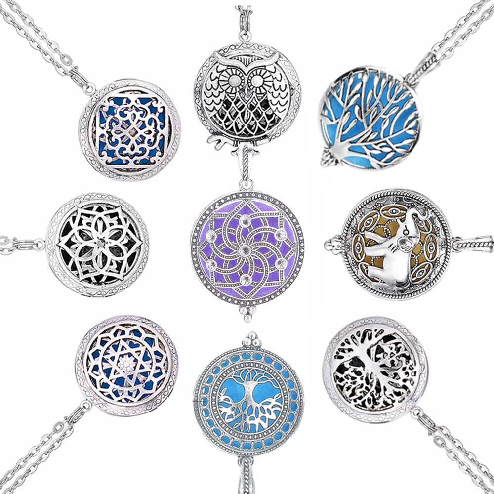 SobPai 2025 Chain Cushion Round Retro Star Necklace Antique Aromatherapy Pendant Perfume Essential Oil Diffuser Box Necklace - Vintage Gold Color Multiple Styles Necklace for Women Boho Trendy Multi-Layer Crystal Pendant Necklaces Set Jewelry Gifts - Image 2