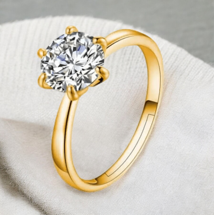 Golden Metal American Diamond Adjustable Finger Ring for Girls - Fashionable Zinc Alloy and Cubic Zirconia Jewelry, Perfect for Weddings and Special Occasions - Image 2