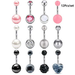 SobPai Crystal Navel Belly Ring Set: Premium Surgical Steel, Assorted Rhinestone Colors, 10/15/20 Pieces - Ideal for Stylish Body Jewelry Enthusiasts