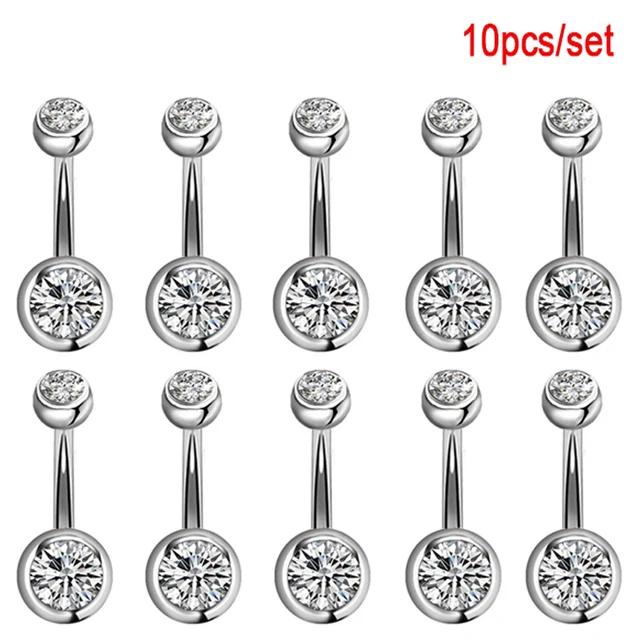 SobPai Crystal Navel Belly Ring Set: Premium Surgical Steel, Assorted Rhinestone Colors, 10/15/20 Pieces - Ideal for Stylish Body Jewelry Enthusiasts - Image 3