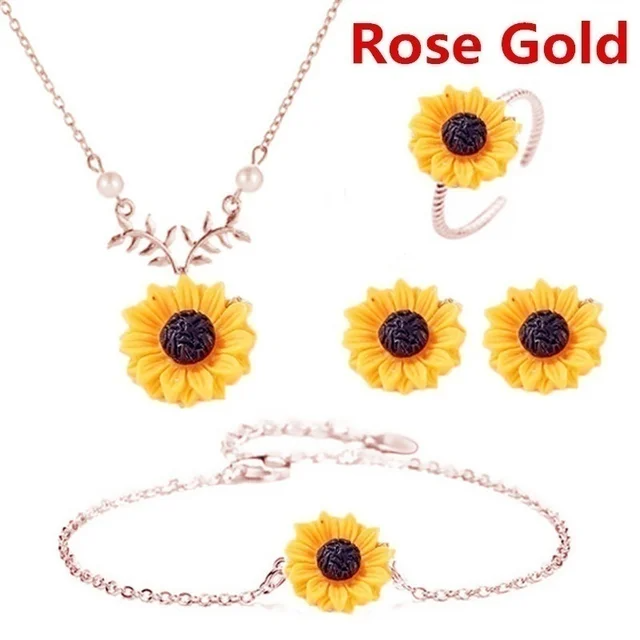 SobPai 5pcs/lot Jewellery Set for Women - Sunflower Accessories Set Including Necklace, Earrings, Ring, and Bracelet - Perfect Gifts for Women and Girls - Image 3