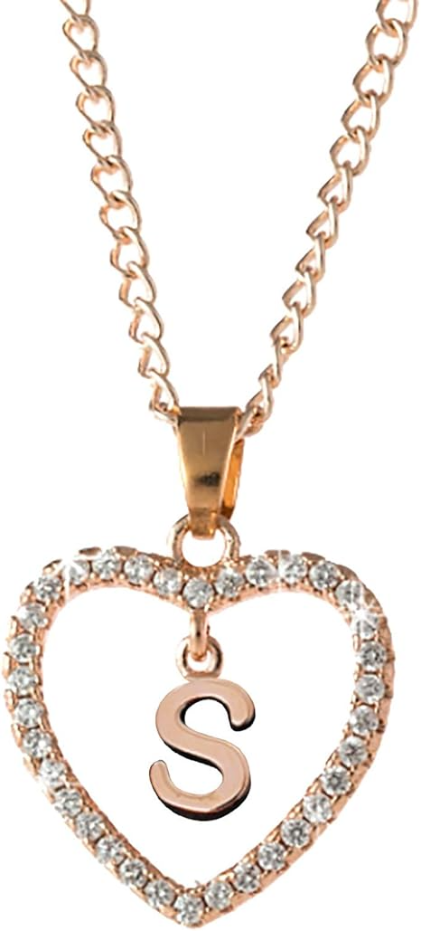 SobPai Women's Trendy 'S' Alphabet Pendant Necklace with Zircon Love Letter, Rose Gold, 43+6cm, Mood Tracker, Fashion Jewelry - Image 2