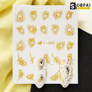 SobPai 1 pcs Golden Silvery Nail Art Waterslide Decals | Foil Nail Decorations | Cat Flower Feather Manicure Sticker Set | Reusable Nail Stickers for Kids and Adults