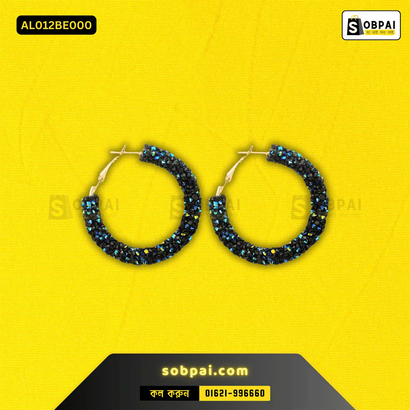 Exquisite Crystal Hoop Earrings for Women -(Blue) - Image 3