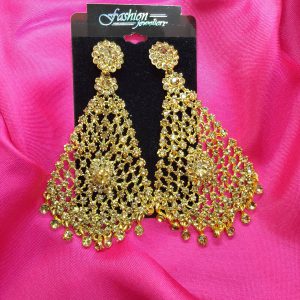 Antique Gold Diamond Gold Stone Tassel Drop Jhumar Earrings