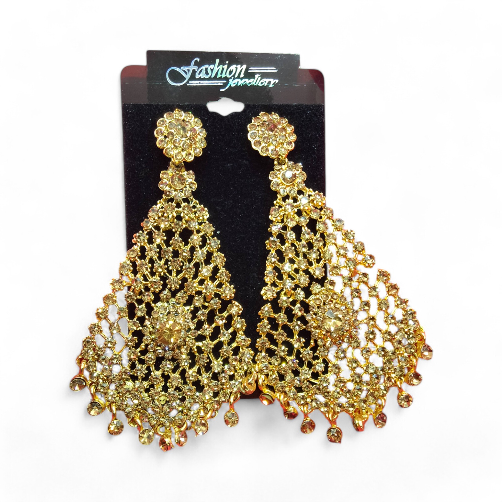 Antique Gold Diamond Gold Stone Tassel Drop Jhumar Earrings