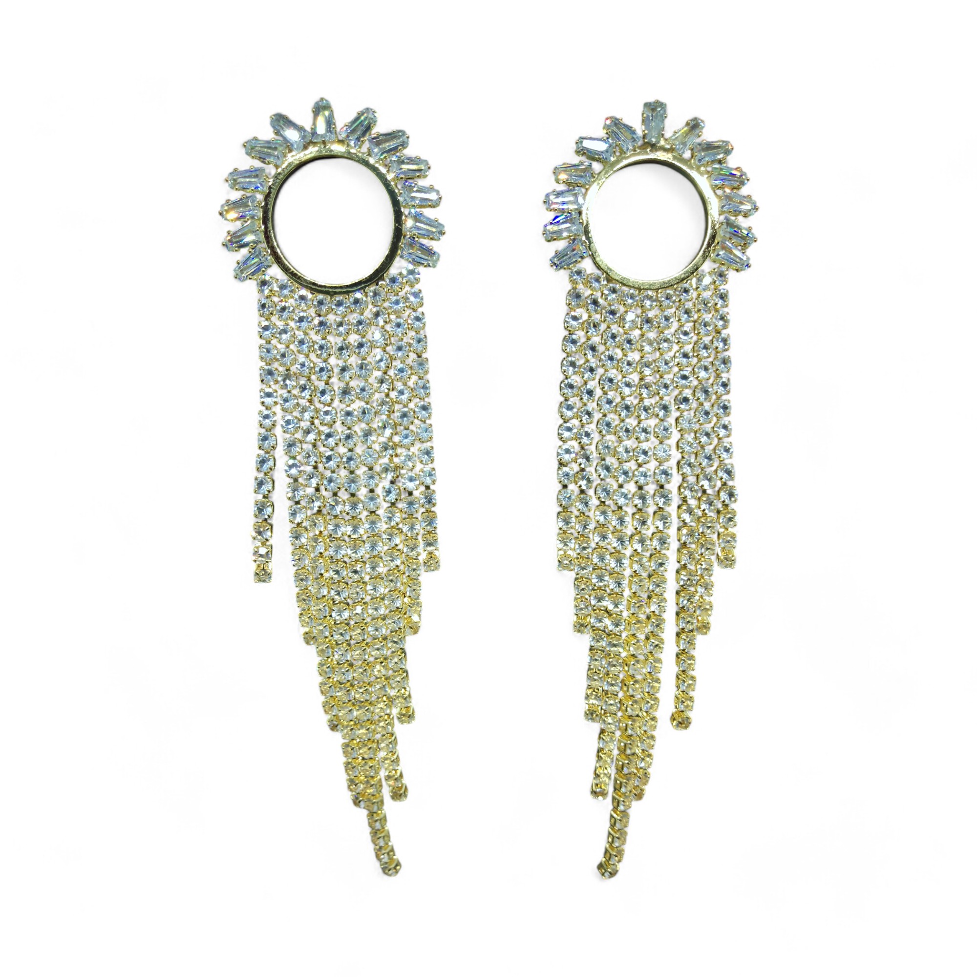 Antique Gold Diamond White Stone Earrings Ring Long Drop Dangle Earrings - Image 3