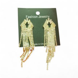 Antique Gold Diamond White Stone Long Chain Crystal Alloy Drops & Danglers Earrings