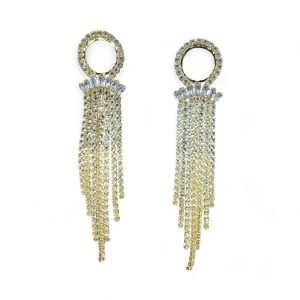 Antique Gold Diamond White Stone Long Chandelier Earrings