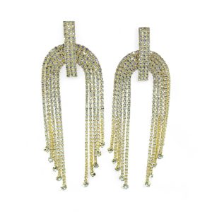 Antique Gold Diamond Gold Stone Long Chandelier Tassel Dangle Earrings