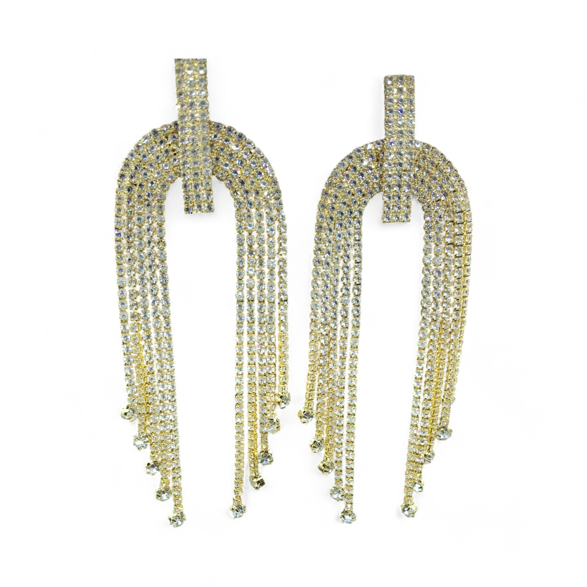 Antique Gold Diamond Gold Stone Long Chandelier Tassel Dangle Earrings - Image 2