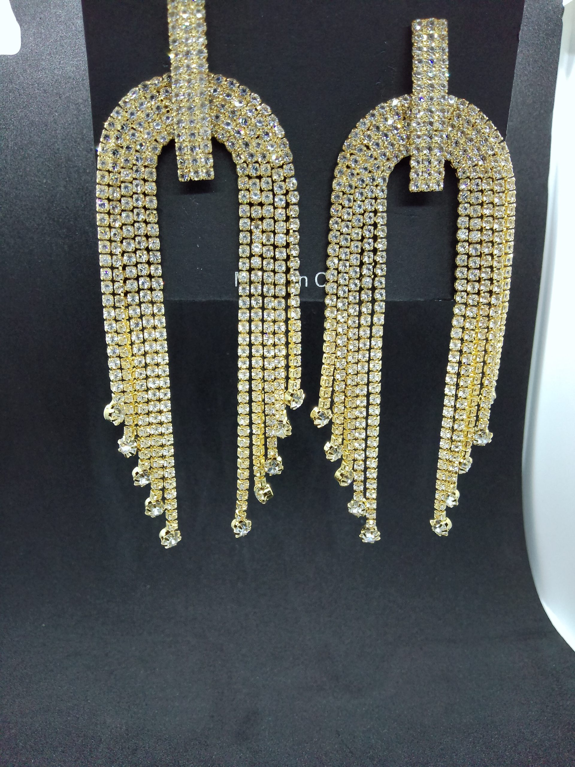 Antique Gold Diamond Gold Stone Long Chandelier Tassel Dangle Earrings - Image 3