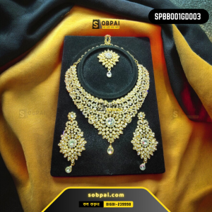 Antique Gold Diamond White Stone Necklace Set With Earring And Tikka