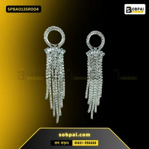 Antique Silver Diamond White Stone Long Chandelier Earrings