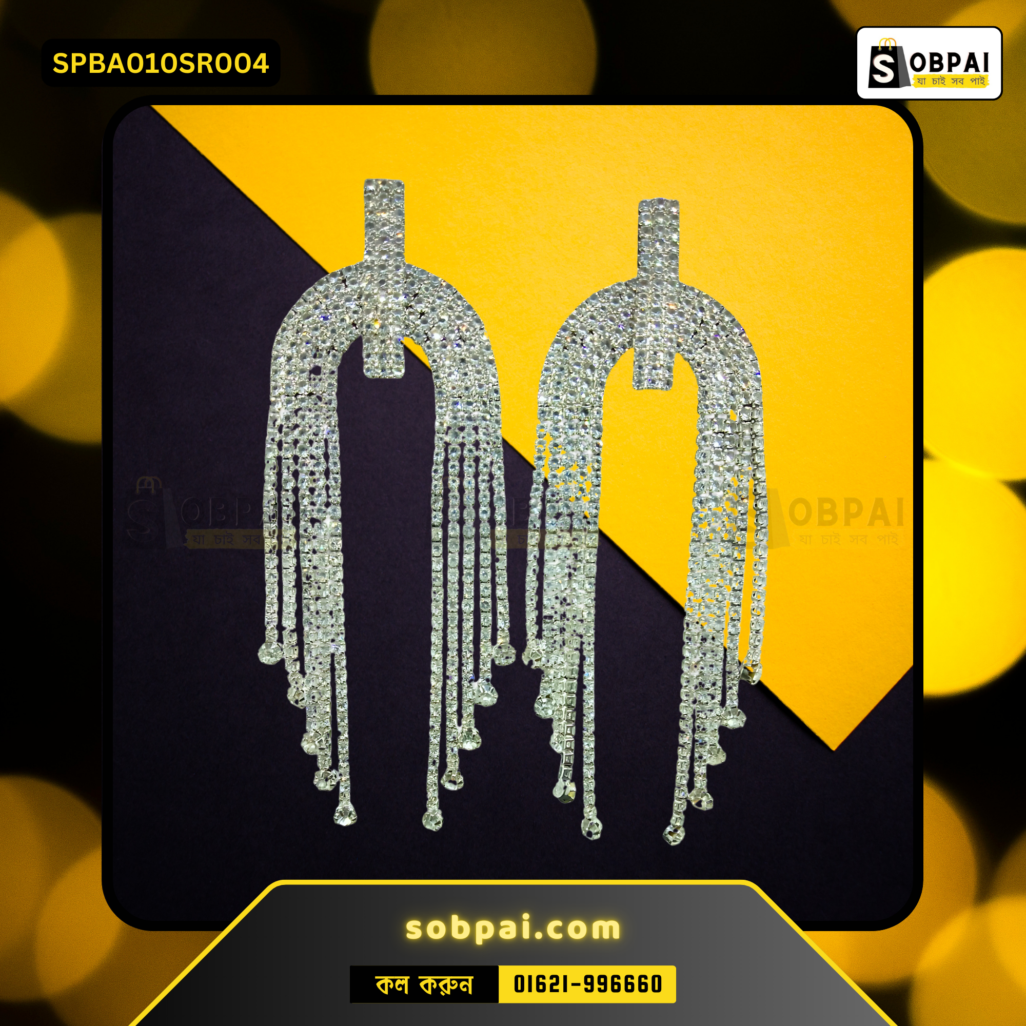 Antique Silver Diamond White Stone Long Chandelier Tassel Dangle Earrings