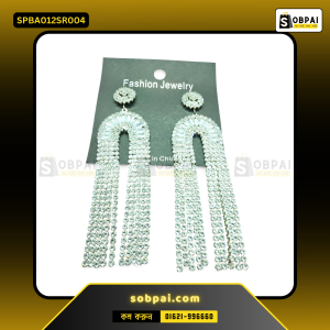 Antique Silver Diamond White Stone Tassel Drop Earrings