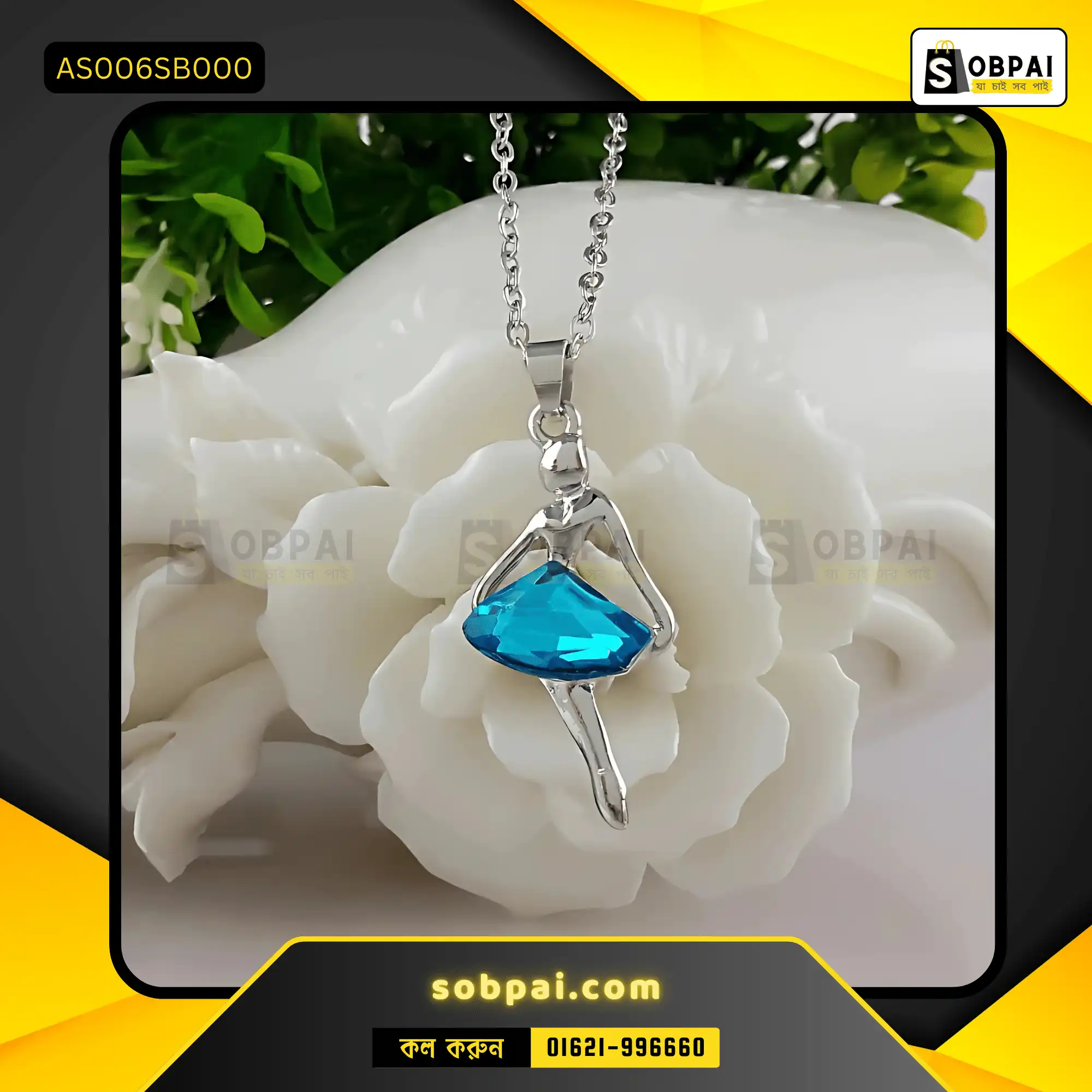 Elegant Ballerina Crystal Necklace for Women (Sky Blue)