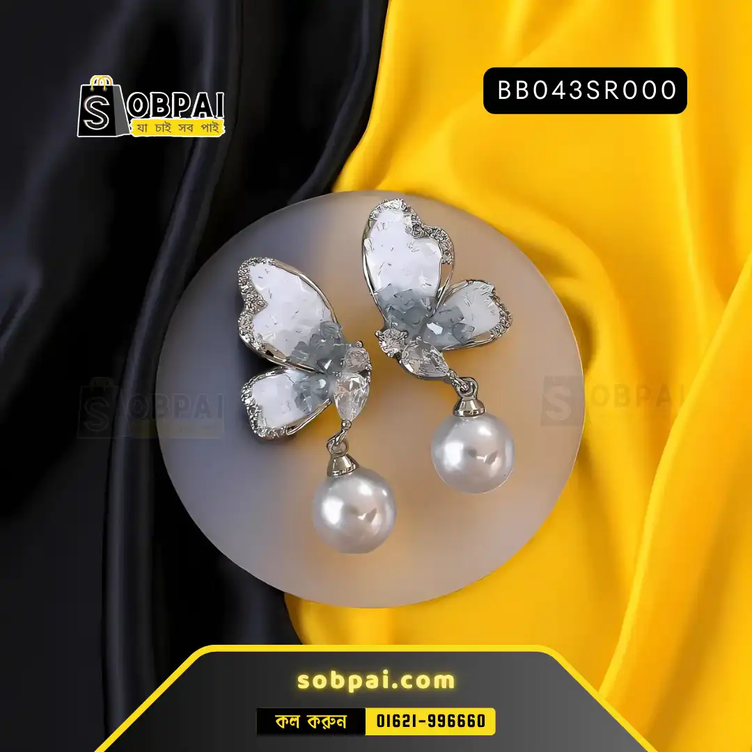 Elegant Crystal Butterfly Earrings for Women (Silver)