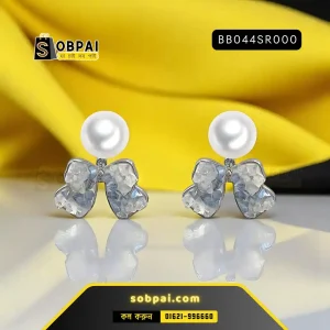 Elegant Bowknot Pearl Earrings for Women (Silver)