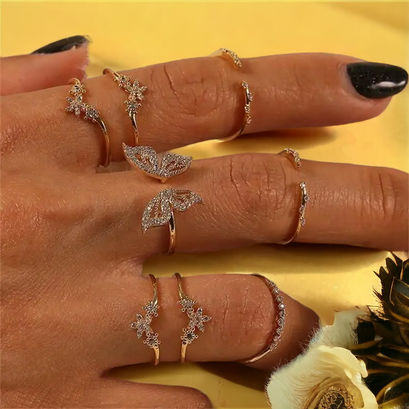 SobPai Bohemian Butterfly Ring Set for Women, Crystal Inlaid Flower Knuckle Rings, Female Charm Jewelry Gift, 2022 New Fashion Accessory, Multiple Colors Available, 4.6 Star Rated with 46 Reviews, 200 Sold