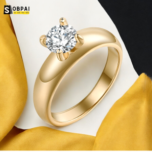 SobPai Stainless Steel Rings with 6.5mm Round Moissanite for Women and Men - Elegant Wedding Bands, Engagement Rings, and Everyday Fine Jewelry Accessories - Available in Sizes 6-12