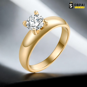 SobPai Stainless Steel Rings with 6.5mm Round Moissanite for Women and Men - Elegant Wedding Bands, Engagement Rings, and Everyday Fine Jewelry Accessories - Available in Sizes 6-12