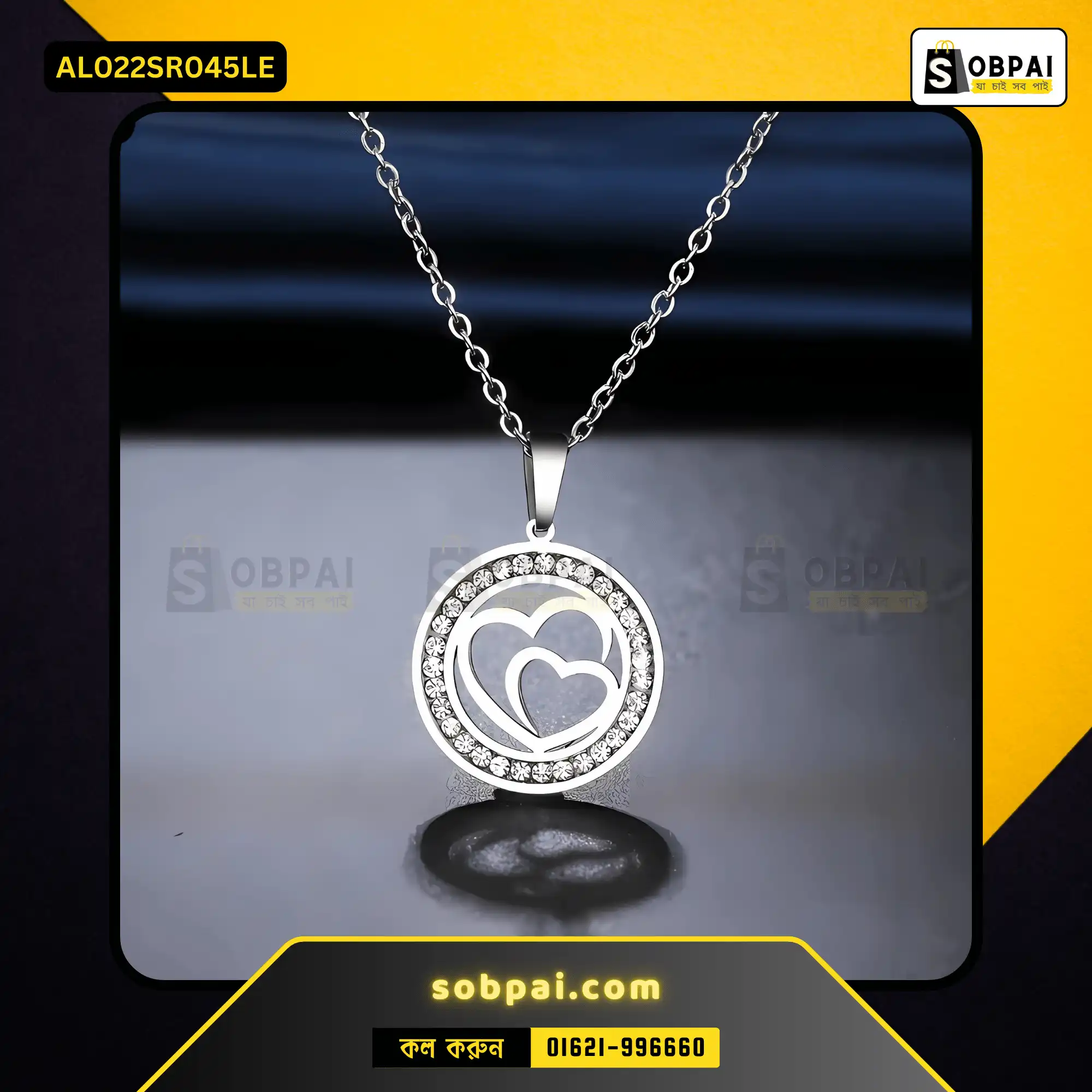 Elegant Crystal Love Pendant Necklace (Silver)