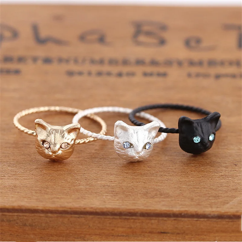 SobPai Cute Cat Head Diamond Ring - Fashionable Jewelry for Women & Girls, 2021 Trendy Design" - Image 2