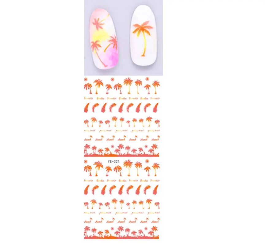 1sheet Women's Fashion DIY Beauty Manicure Tropical Style Water Transfer Paper Coconut Palm Nail Stickers - SobPai - Image 3