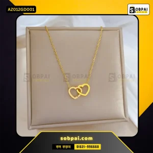 Double Heart Pendant Necklace for Women (Gold)