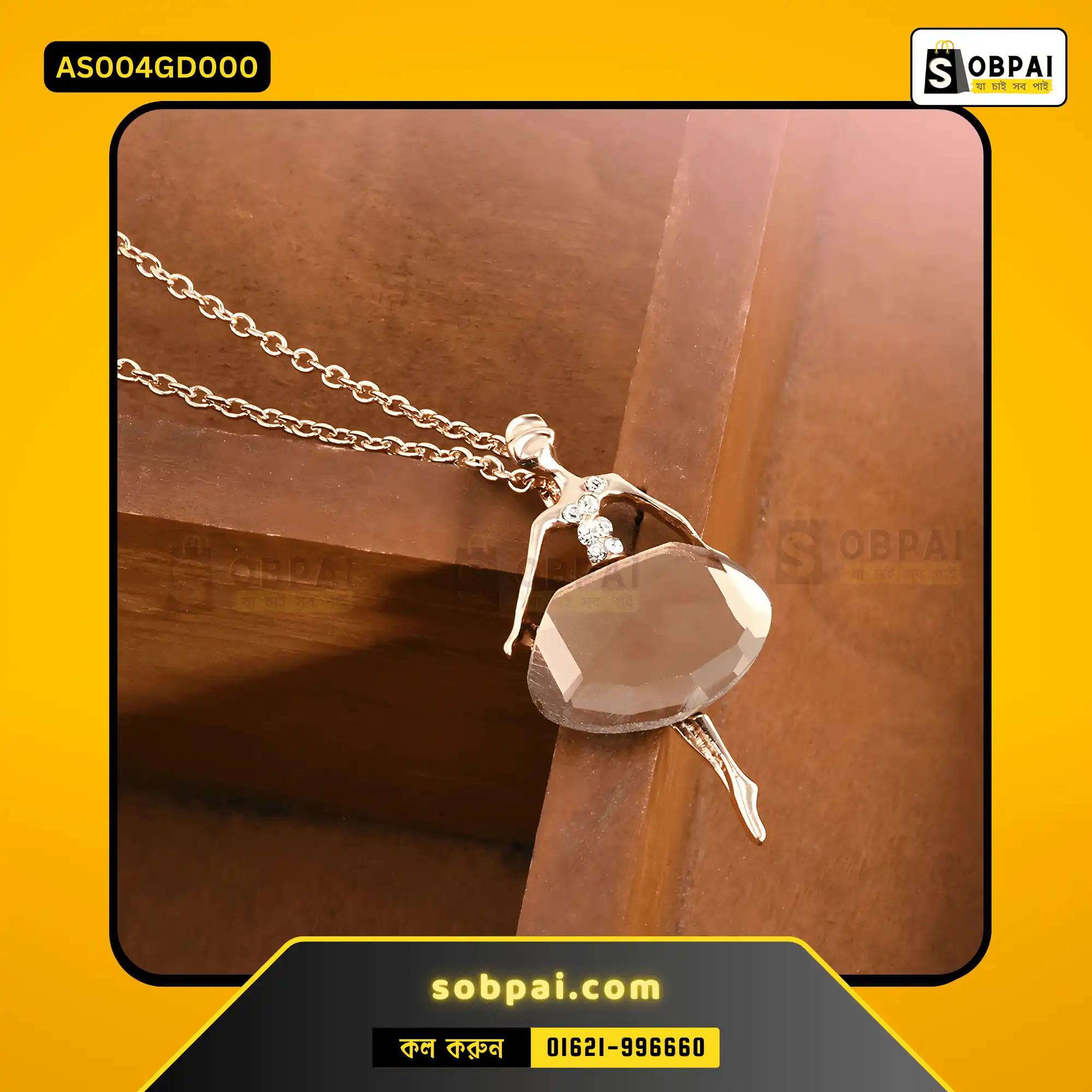 Elegant Ballerina Crystal Necklace for Women (Gold) - Image 2