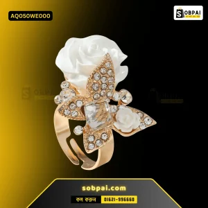 Elegant Adjustable Crystal Butterfly Ring (White)