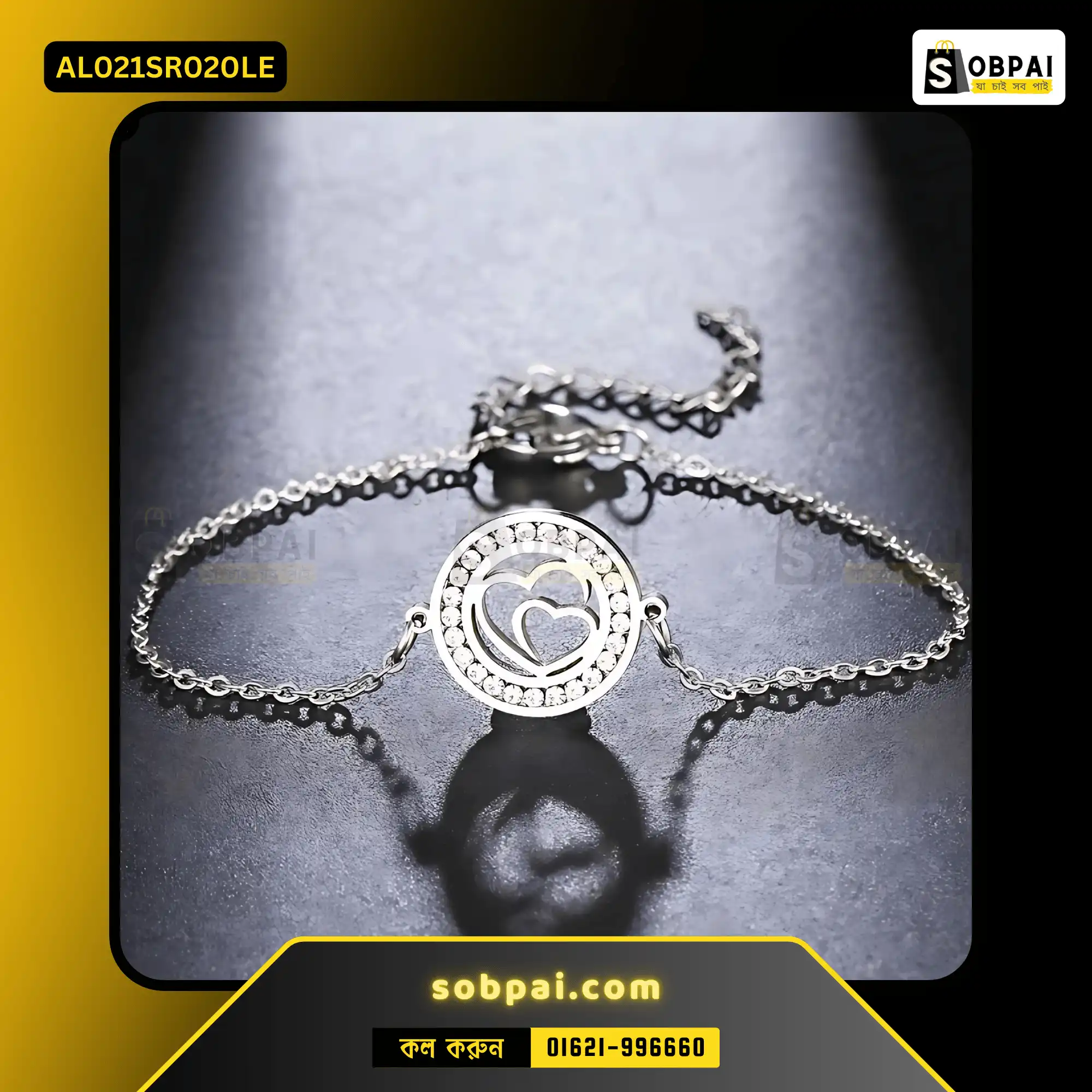 Elegant Double Heart Crystal Bracelet(Silver)