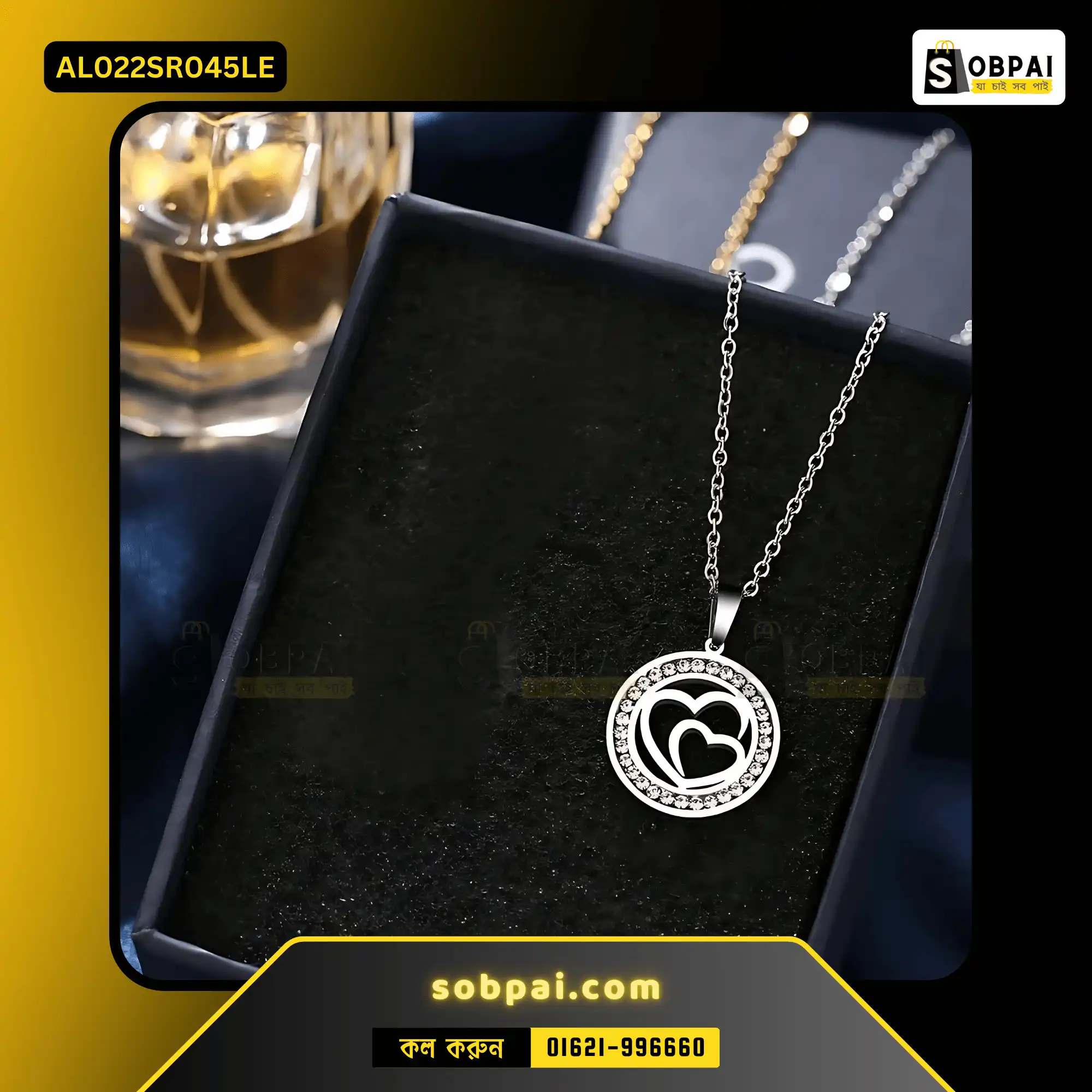 Elegant Crystal Love Pendant Necklace (Silver) - Image 2