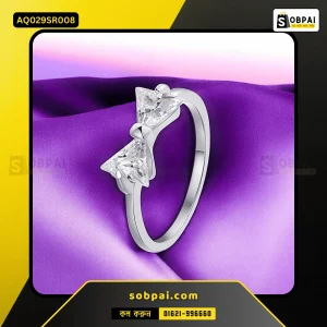 Elegant Bow Crystal Stainless Steel Ring (Silver - 8)