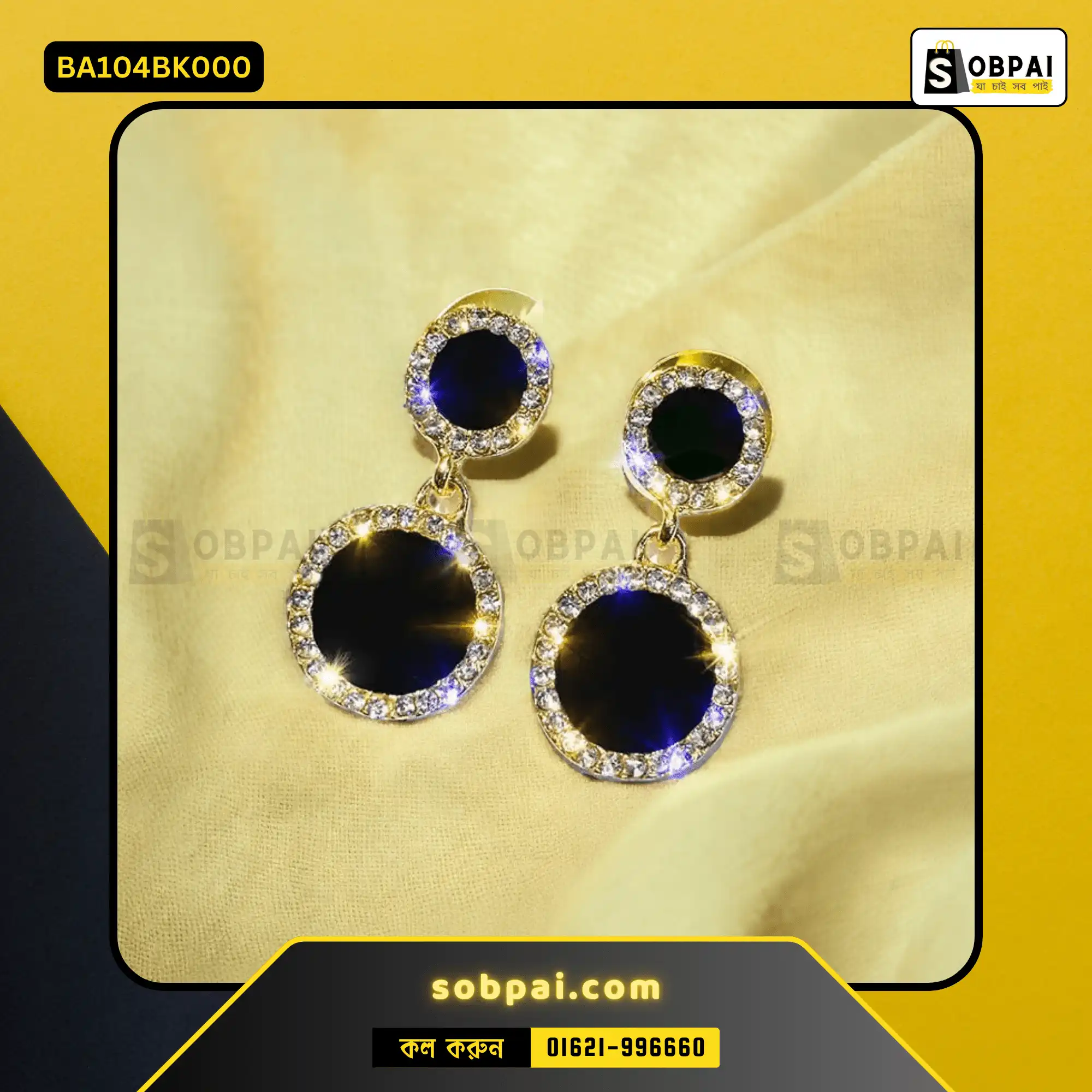 Black Rhinestone Drop Earrings - Image 2