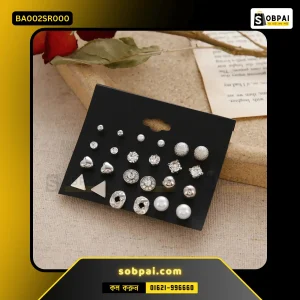 Elegant Crystal and Pearl Earrings Set (Silver)