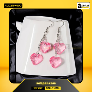 Elegant Pink Heart Tassel Earrings