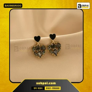 Elegant Black Rhinestone Heart Drop Earrings