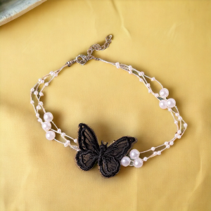 Elegant Multilayer Pearl Choker Necklace with Vintage Flower and Butterfly Motif | Fashion Wedding Jewelry Gift for Women | SobPai