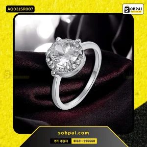 Elegant Round Crystal Stainless Steel Ring (Silver - 7)