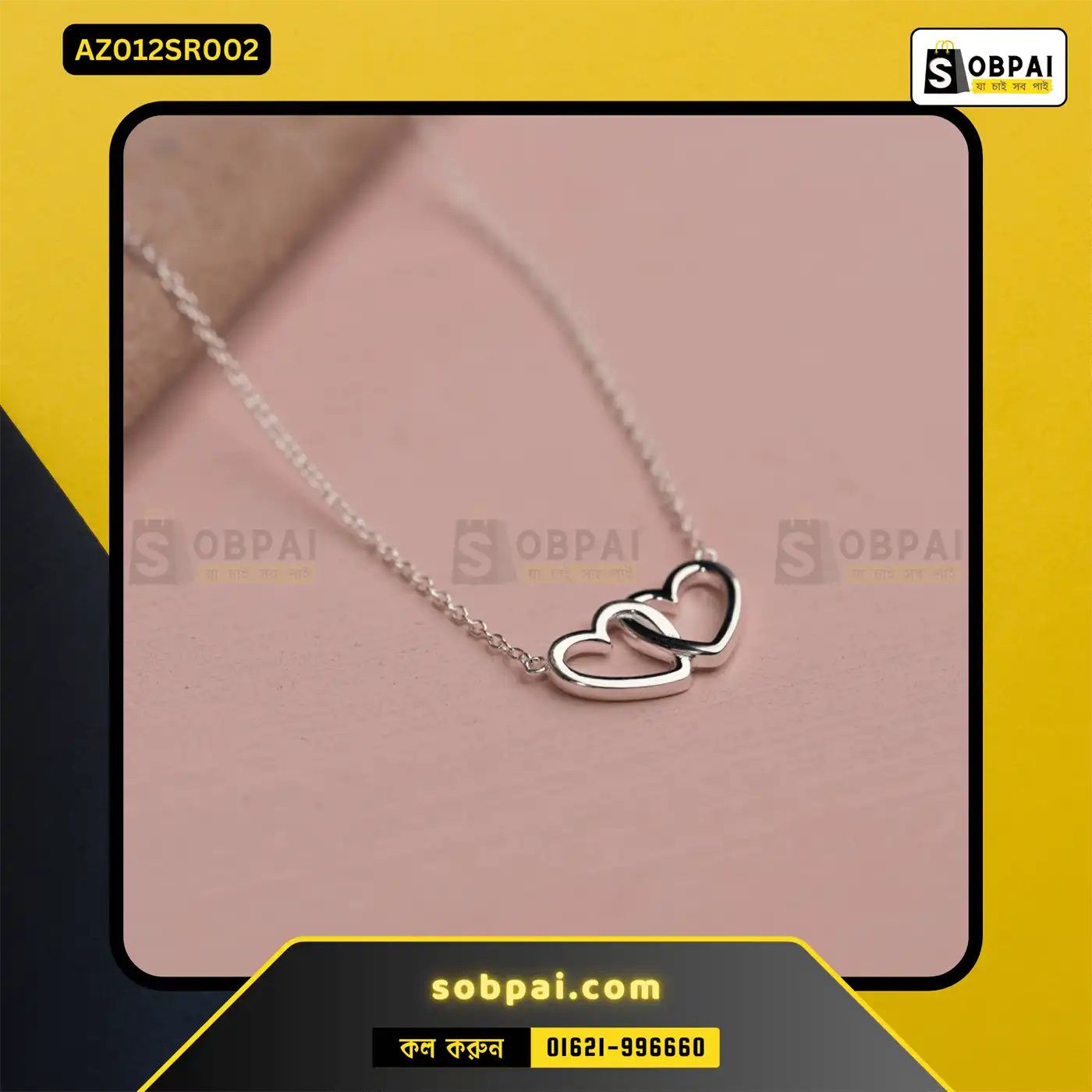 Double Heart Pendant Necklace for Women ( silver) - Image 2