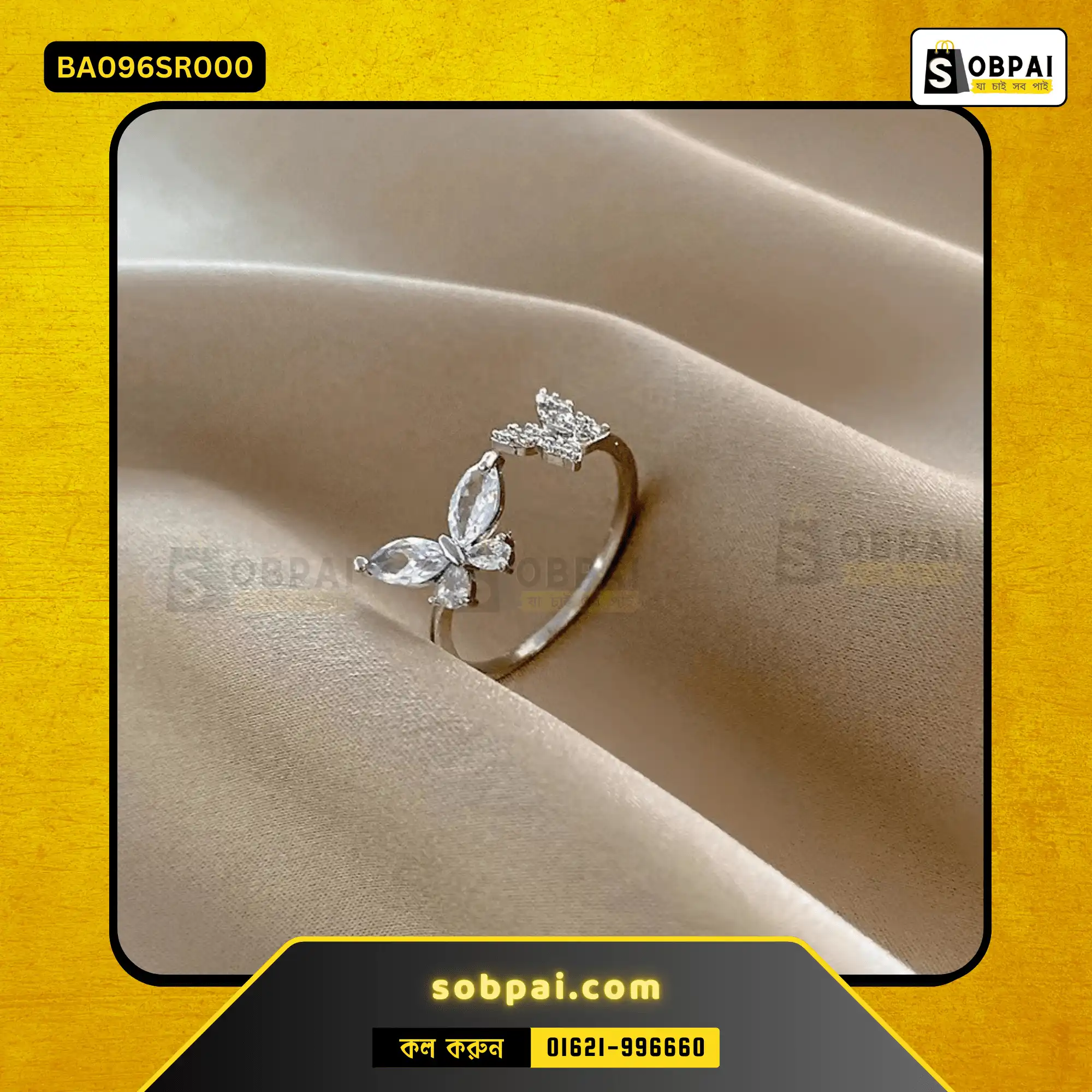 Elegant Zircon Butterfly Finger Ring for Women ( Silver)