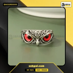 Adjustable Red Eyes Owl Ring Silver