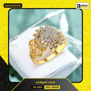 Elegant Flower Pattern Crystal Finger Ring (Gold -7)