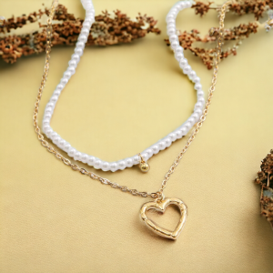 Glamour Feminine Jewelry Double Layer Pearl Heart Necklace for Women Wedding Engagement Clavicle Necklace Fashion Jewelry - SobPai