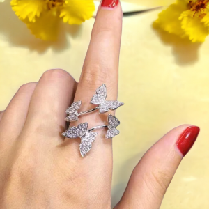 Glamour Feminine Jewelry Silver Butterfly Rings For Women - Personality Spiral Open Rings, Anniversary Gift, Resizable with Main Stone Color KM-1, Stylish and Elegant SobPai Product