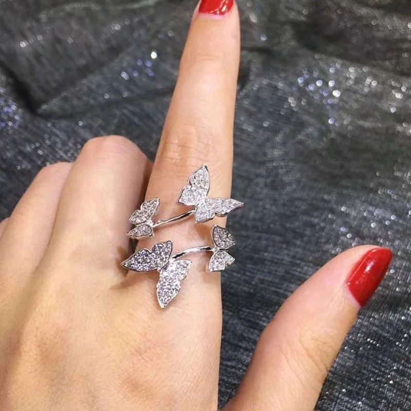 Glamour Feminine Jewelry Silver Butterfly Rings For Women - Personality Spiral Open Rings, Anniversary Gift, Resizable with Main Stone Color KM-1, Stylish and Elegant SobPai Product - Image 2
